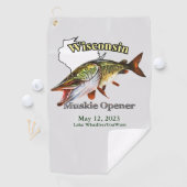 Custom Lake/Date Wisconsin Muskie Vissen Towel Golfhanddoek (Insitu)
