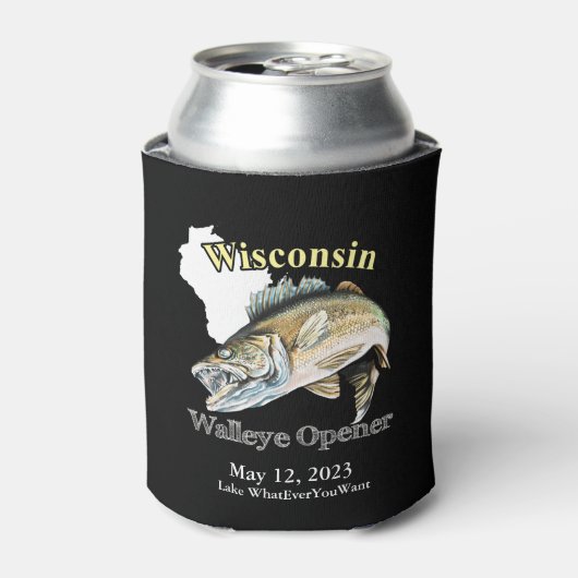 Custom Lake/Date Wisconsin Walleye Open Dark Blikjeskoeler (Blikje Voorkant)
