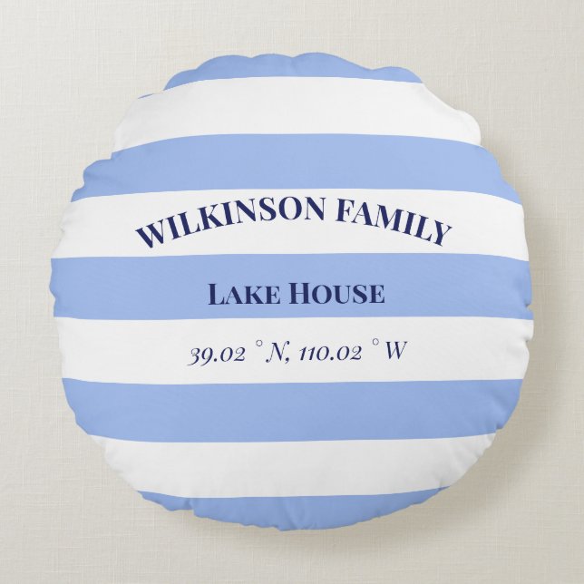 Custom Lake house Blue Stripes Rond Kussen (Voorkant)