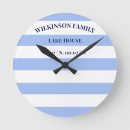Custom Lake house Blue Stripes Ronde Klok