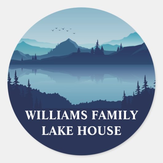 Custom Lake House Drawing Family Home Blue Ronde Sticker (Voorkant)