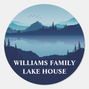 Custom Lake House Drawing Family Home Blue Ronde Sticker