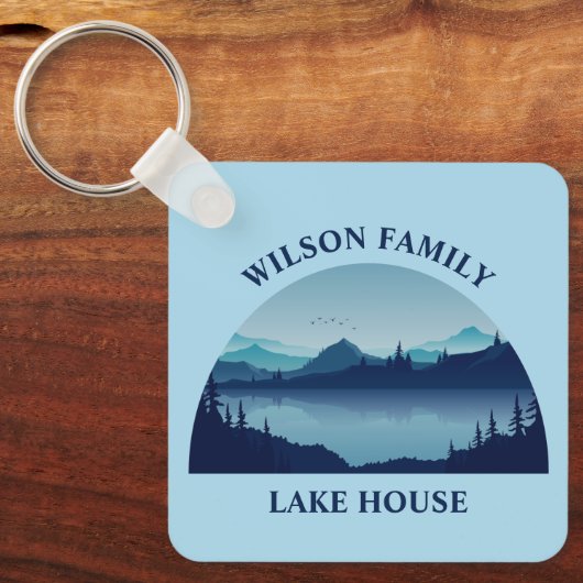 Custom Lake House Family Home Blue Sleutelhanger (Voorkant)