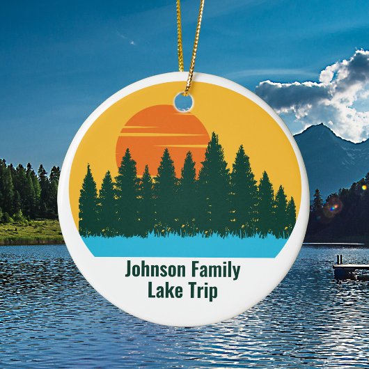 Custom Lake House Family Trip Schattigee zonsonder Keramisch Ornament