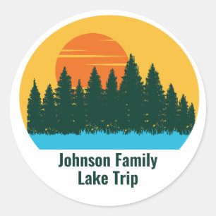 Custom Lake House Family Trip Schattigee zonsonder Ronde Sticker