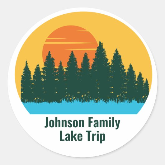 Custom Lake House Family Trip Schattigee zonsonder Ronde Sticker (Voorkant)