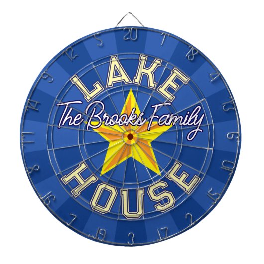 Custom Lake House Ultramarine Blue and Yellow Star Dartbord (Voorkant)