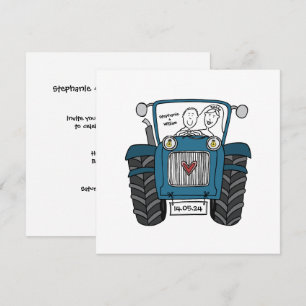 Custom Land Bruiloft Blauwe Tractor Avond Kaart