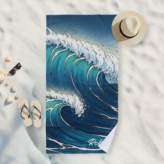 Custom Large Ocean Wave Graphic Beach Towel  Strandlaken