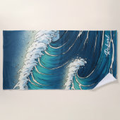 Custom Large Ocean Wave Graphic Beach Towel  Strandlaken (Voorkant)