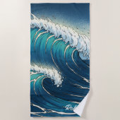Custom Large Ocean Wave Graphic Beach Towel  Strandlaken (Voorkant)