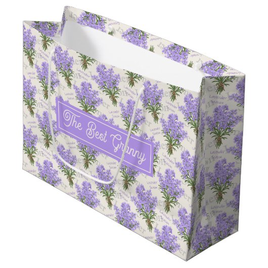 Custom Large Paper Bag with Lavender Pattern Groot Cadeauzakje (Voorkant Gekanteld)