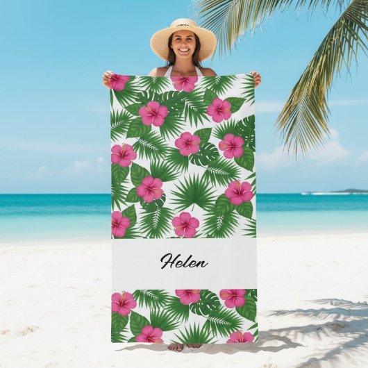 Custom Large Tropical Flower Beach Towel for Her Strandlaken
