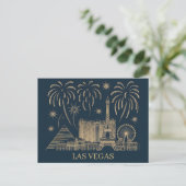 Custom Las Vegas Skyline Gold Line Art Travel Briefkaart (Staand voorkant)