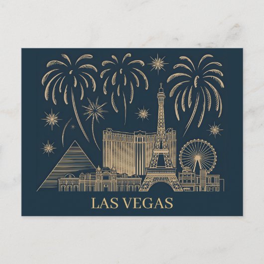 Custom Las Vegas Skyline Gold Line Art Travel Briefkaart (Voorkant)