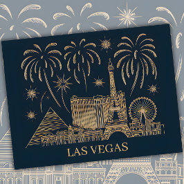 Custom Las Vegas Skyline Gold Line Art Travel Briefkaart