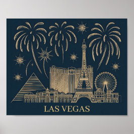 Custom Las Vegas Skyline Gold Line Art Travel Poster