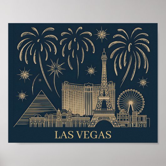 Custom Las Vegas Skyline Gold Line Art Travel Poster (Voorkant)