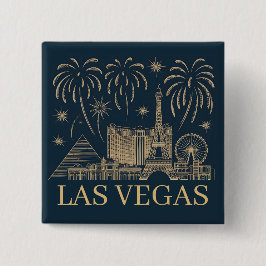 Custom Las Vegas Skyline Gold Line Art Vintage Vierkante Button 5,1 Cm