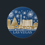 Custom Las Vegas Strip Skyline Minimalist Golden Ronde Button 5,7 Cm<br><div class="desc">This design shows the Las Vegas Strip skyline with brilliant fireworks above the cityscape, featuring famous iconic landmarks including the Luxor Pyramid, Paris Las Vegas Eiffel Tower, and Mandalay Bay. Illustrated in a clean bold minimalist line art style with a mid‑century modern illustration and retro vintage style influence, it uses...</div>