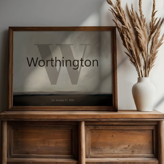 Custom Last Name Print Moody Gift for Couple Est