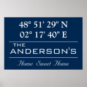 Custom Latitude Longitude Family Name Home Address Poster (Voorkant)