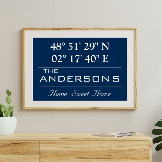 Custom Latitude Longitude Family Name Home Address Poster