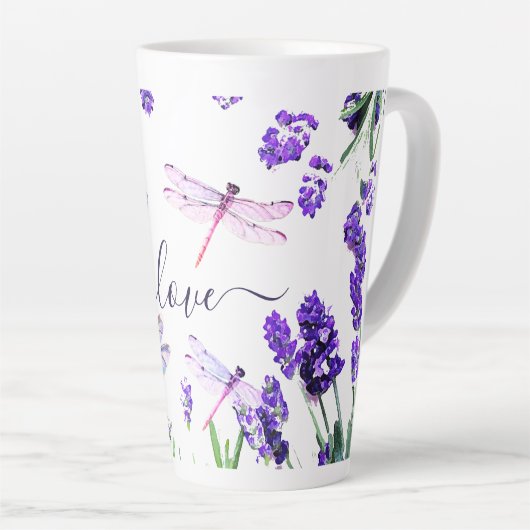 Custom Lavender Dragonfly Shabby Chic Boho Style Latte Mok (Rechterhoek)