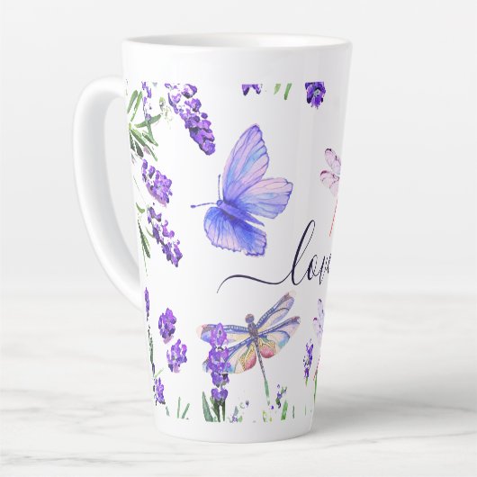 Custom Lavender Dragonfly Shabby Chic Boho Style Latte Mok (Linkerhoek)