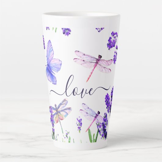Custom Lavender Dragonfly Shabby Chic Boho Style Latte Mok (Voorkant)