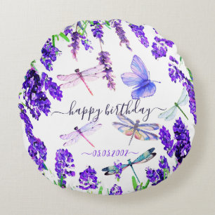 Custom Lavender Dragonfly Shabby Chic Boho Style Rond Kussen