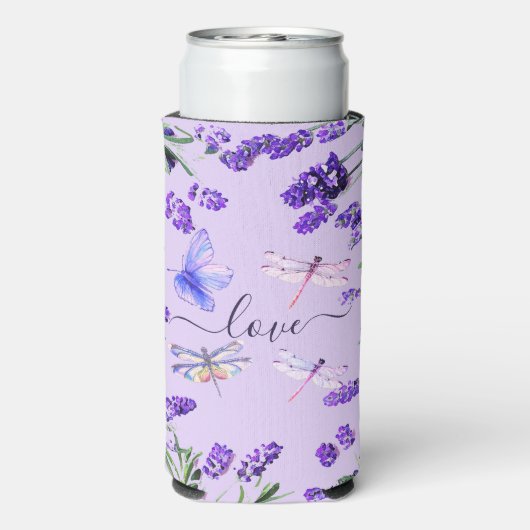 Custom Lavender Dragonfly Shabby Chic Boho Style Seltzer Blikjeskoeler (Seltzer Achterkant)
