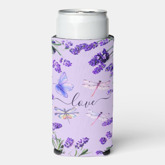 Custom Lavender Dragonfly Shabby Chic Boho Style Seltzer Blikjeskoeler (Seltzer Voorkant)