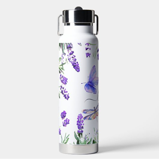Custom Lavender Dragonfly Shabby Chic Boho Style Waterfles (Voorkant)