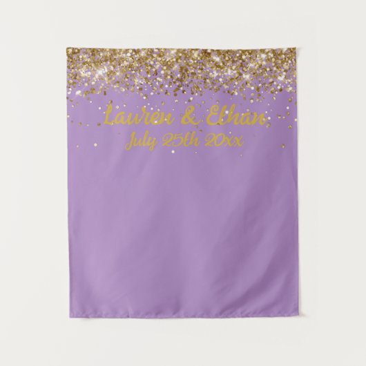 Custom Lavender & Gold Glitter Wedding Photo Booth Wandkleed (Voorkant)