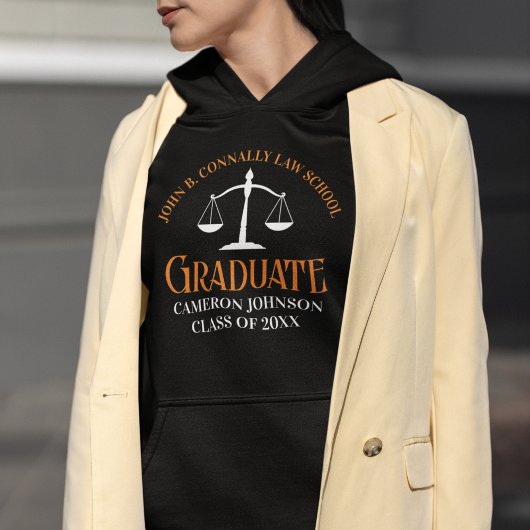 Custom Law School Afstuderen Sinaasappel Zwart Hoodie