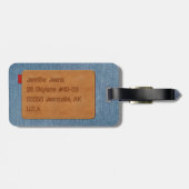 Custom Leather Label Blue Jean Denim Bagagelabel (Achterkant horizontaal)