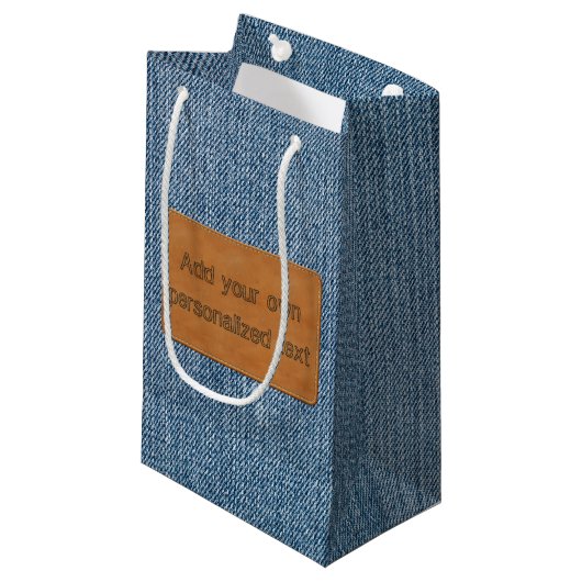 Custom Leather Label Blue Jean Denim Klein Cadeauzakje (Voorkant Gekanteld)