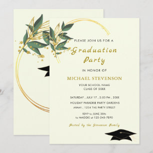 Custom Leaves Gold Afstuderen Invitation Sjabloon