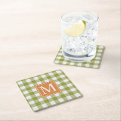 Custom Leaves Groene Pompoen Sinaasappel Gingham P Kartonnen Onderzetters (Insitu)