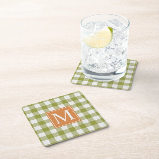 Custom Leaves Groene Pompoen Sinaasappel Gingham P Kartonnen Onderzetters (Insitu)