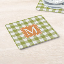 Custom Leaves Groene Pompoen Sinaasappel Gingham P