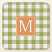 Custom Leaves Groene Pompoen Sinaasappel Gingham P Kartonnen Onderzetters (Voorkant)
