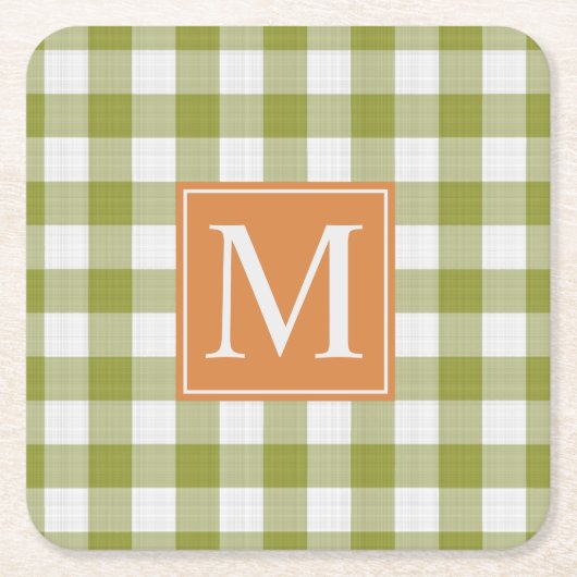 Custom Leaves Groene Pompoen Sinaasappel Gingham P Kartonnen Onderzetters (Voorkant)