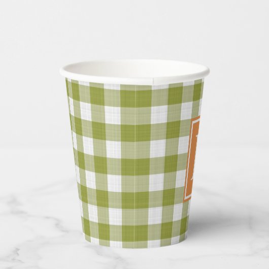 Custom Leaves Groene Pompoen Sinaasappel Gingham P Papieren Bekers (Rechts)