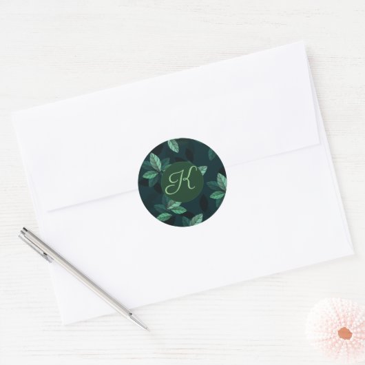CUSTOM Leaves monogram initiaal Ronde Sticker (Envelop)