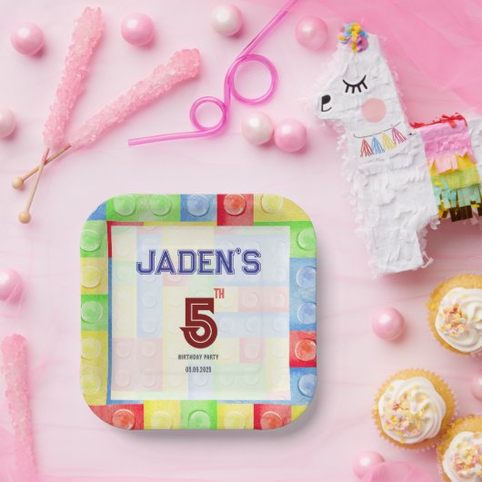 Custom Lego Themed Birthday Party Paper Plates Papieren Bordje (Feest)