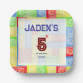 Custom Lego Themed Birthday Party Paper Plates Papieren Bordje (Voorkant)