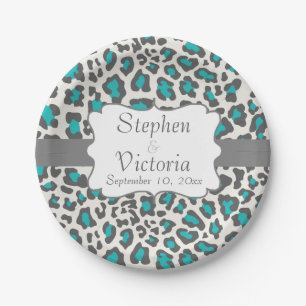 Custom Leopard Aqua, grijs, wit papier Borden Papieren Bordje