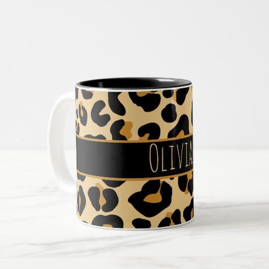 Custom Leopard Classic Modern Print Classic Two- Tweekleurige Koffiemok (Voorkant links)